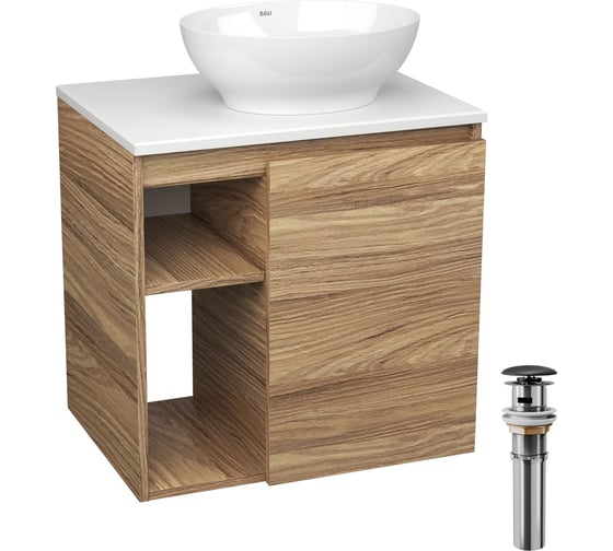 Тумба Bauedge Bau Dream Blackwood 60 правая, раковина BAU Nimb 41х33, выпуск клик клак, черный SD3273