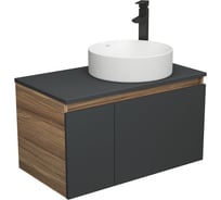 Комплект для ванной Bauedge 3 предмета (тумба Bau Dream 80, графит + раковина санфаянс накладная BAU Dream D41, смеситель высокий Hotel Black) BD2186