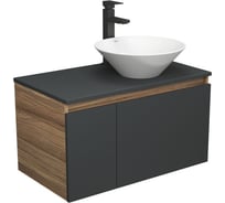 Комплект для ванной Bauedge 3 предмета (тумба Bau Dream 80, графит + раковина санфаянс накладная BAU Dream D43, смеситель высокий Hotel Black) BD2246