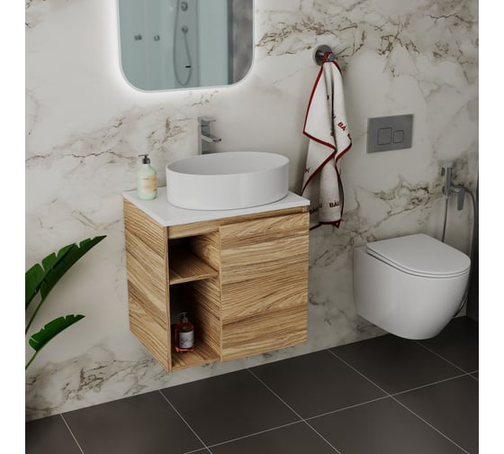 Тумба Bauedge Bau Dream Blackwood 60 правая, раковина BAU Nimb 50х36, смеситель для раковины высокий Hotel Still, нержавеющая сталь SD3230
