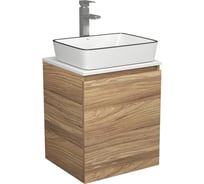 Тумба Bauedge Bau Dream Blackwood 50 с дверцей, раковина BAU Hotel Black Rand 48х37, смеситель для раковины высокий Hotel Still, нержавеющая сталь SD3060