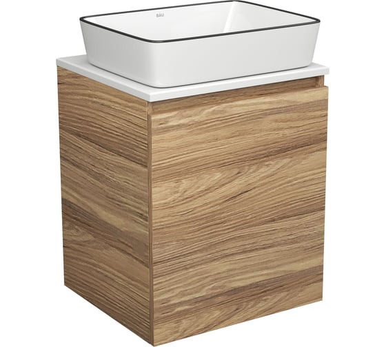 Тумба Bauedge Bau Dream Blackwood 50 с дверцей, раковина BAU Hotel Black Rand 48х37 SD3055