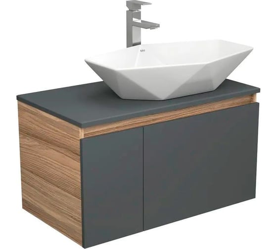 Комплект для ванной Bauedge 3 предмета (тумба Bau Dream 80, графит + раковина накладная на столешницу BAU Crystal 64х40, смеситель высокий Hotel Still) BD2305 1