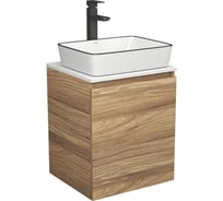Тумба Bauedge Bau Dream Blackwood 50 с дверцей, раковина BAU Hotel Black Rand 48х37, смеситель для раковины высокий Hotel Black, черный SD3059