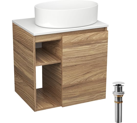 Тумба Bauedge Bau Dream Blackwood 60 правая, раковина BAU Nimb 50х36, выпуск клик клак, белый SD3227 1