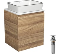 Тумба Bauedge Bau Dream Blackwood 50 с дверцей, раковина BAU Hotel Black Rand 48х37, выпуск клик-клак, хром SD3056