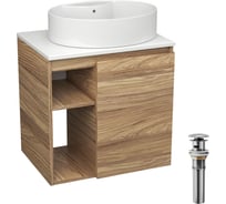 Тумба Bauedge Bau Dream Blackwood 60 правая, раковина BAU Nimb 51х41 белая, выпуск клик клак хром SD3344