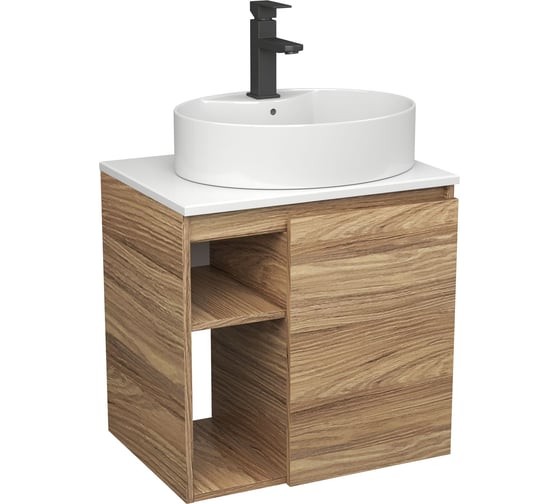 Тумба Bauedge Bau Dream Blackwood 60 правая, раковина BAU Nimb 51х41 белая, смеситель Hotel Black, черный SD3341 1