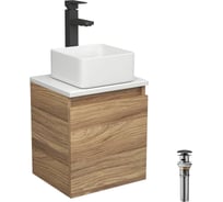 Тумба Bauedge Bau Dream Blackwood 35, раковина BAU Mini 24х24, смеситель для раковины высокий Hotel Black, черный, выпуск клик-клак, черный SD3009