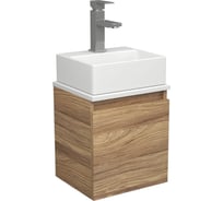 Тумба Bauedge Bau Dream Blackwood 35 с ящиком, раковина BAU Cerama Mini, белая, смеситель Hotel Still, нерж. сталь SD4396