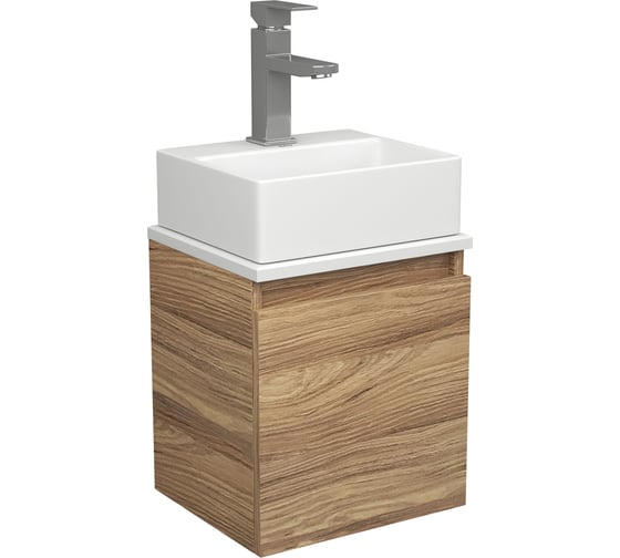 Тумба Bauedge Bau Dream Blackwood 35 с ящиком, раковина BAU Cerama Mini, белая, смеситель Hotel Still, нерж. сталь SD4396 1