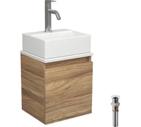 Тумба Bauedge Bau Dream Blackwood 35 с ящиком, раковина BAU Cerama Mini, белая, смеситель Hotel Dream, нерж. сталь, выпуск клик-клак, белый SD4407