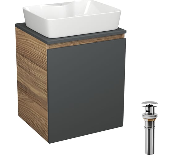 Тумба Bauedge Bau Dream Blackwood 50 графит, раковина BAU Cerama 48х37 белая, выпуск клик-клак хром SD4170