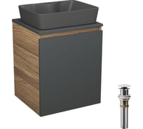 Тумба Bauedge Bau Dream Blackwood 50 графит, раковина BAU Cerama 48х37 темно-серая матовая, выпуск клик-клак белый SD4185