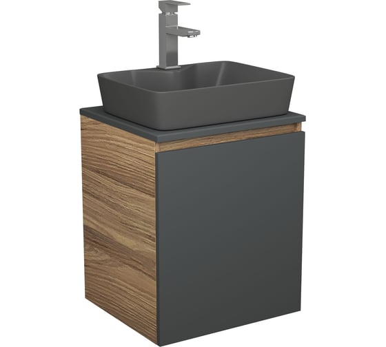 Тумба Bauedge Bau Dream Blackwood 50 графит, раковина BAU Cerama 48х37 темно-серая матовая, смеситель Hotel Still, нерж. сталь SD4180