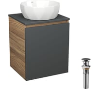 Тумба Bauedge Bau Dream Blackwood 50 графит, раковина BAU Diamond D40, выпуск клик-клак, черный SD4103