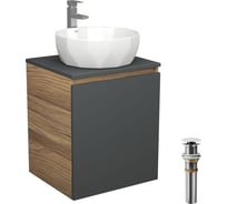 Тумба Bauedge Bau Dream Blackwood 50 графит, раковина BAU Diamond D40, смеситель для раковины высокий Hotel Still, нержавеющая сталь, выпуск клик-клак, белый SD4107