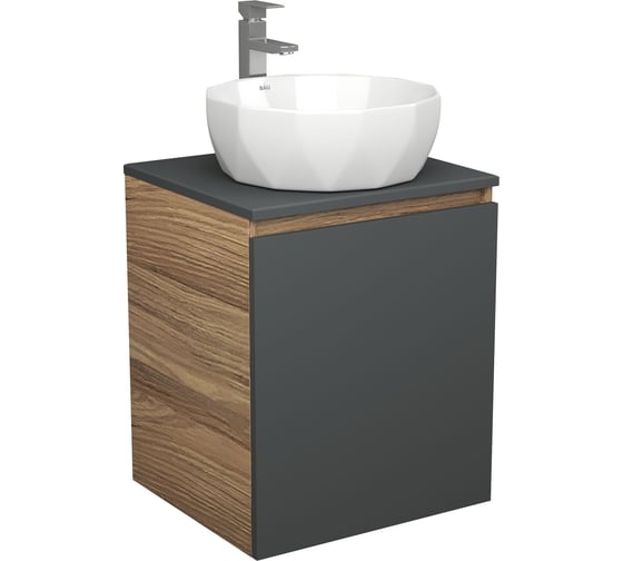 Тумба Bauedge Bau Dream Blackwood 50 графит, раковина BAU Diamond D40, смеситель для раковины высокий Hotel Still, нержавеющая сталь SD4105 1