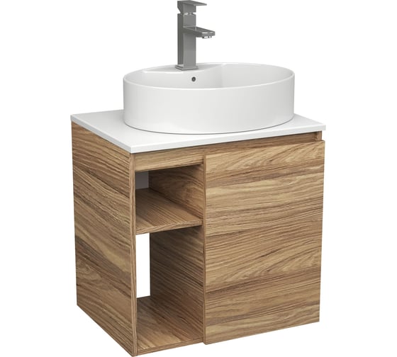 Тумба Bauedge Bau Dream Blackwood 60 правая, раковина BAU Nimb 51х41 белая, смеситель Hotel Still, нерж. сталь SD3340 1