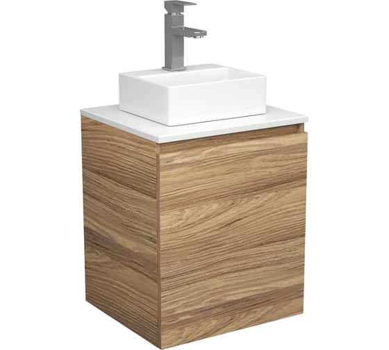 Тумба Bauedge Bau Dream Blackwood 50 с дверцей, раковина BAU Cerama Mini белая, смеситель Hotel Still, нерж. сталь SD3194 1