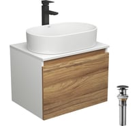 Тумба Bauedge Bau Dream Blackwood 60, 1 ящик, раковина овальная BAU Nimb 55х35, смеситель Hotel Stil черный, выпуск клик клак, черный BD2914