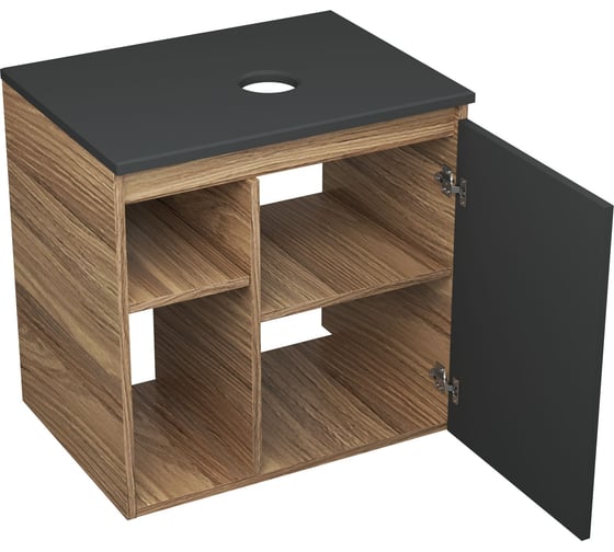 Тумба Bauedge Bau Dream Blackwood 60 правая, графит, раковина BAU Spectrum mini 47х24 смеситель для раковины высокий Hotel Still, нержавеющая сталь, выпуск клик клак белый SD4214