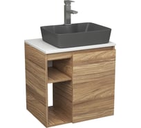 Тумба Bauedge Bau Dream Blackwood 60 правая, раковина BAU Cerama 48х37 темно-серая матовая, смеситель Hotel Still нерж. сталь SD3368