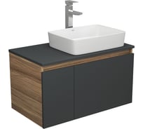 Комплект для ванной Bauedge 3 предмета (тумба Bau Dream 80, графит + раковина санфаянс накладная BAU Hotel 48х37, смеситель высокий Hotel Still) BD2155