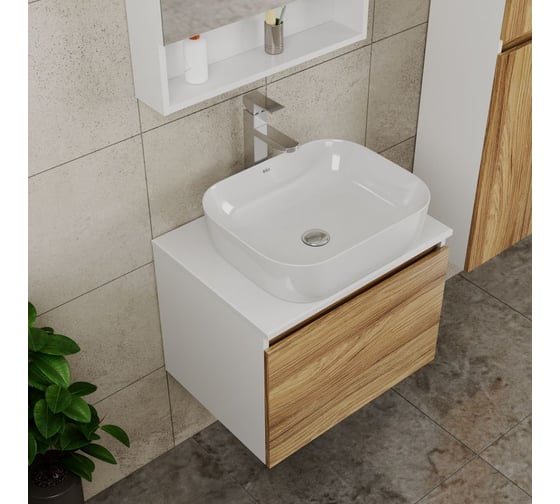Комплект для ванной Bauedge 4 предмета (тумба Bau Dream 60 + раковина BAU Stil 50х40, белая + смеситель Hotel Still, выпуск клик-клак, хром) BD1626