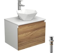 Комплект для ванной Bauedge 4 предмета (тумба Bau Dream 60 + раковина на столешницу BAU 40x40, белая + смеситель Hotel Still, выпуск клик-клак, белый) BD1717