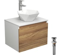 Комплект для ванной Bauedge 4 предмета (тумба Bau Dream 60 + раковина на столешницу BAU 40x40, белая + смеситель Hotel Still, выпуск клик-клак, черный) BD1715