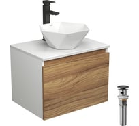 Комплект для ванной Bauedge 4 предмета (тумба Bau Dream 60 + раковина на столешницу BAU 40х40, белая + смеситель Hotel Black, выпуск клик-клак, черный) BD1718