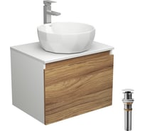 Комплект для ванной Bauedge 4 предмета (тумба Bau Dream 60 + раковина на столешницу BAU D40, белая + смеситель Hotel Still, выпуск клик-клак, белый) BD1727