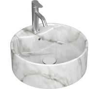 Раковина накладная со смесителем Bauedge и выпуском BAU Element D41, мрамор + смеситель Dream, выпуск клик-клак белый YBD2594