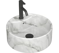 Раковина накладная со смесителем Bauedge и выпуском BAU Element D41, мрамор + смеситель Dream Black, выпуск клик-клак черный YBD2595