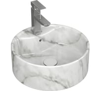 Раковина накладная со смесителем Bauedge и выпуском BAU Element D41, мрамор + смеситель Hotel Still, выпуск клик-клак белый YBD2590