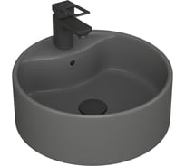 Раковина накладная со смесителем Bauedge и выпуском BAU Element D41, темно-серый матовый + смеситель Cerama Black, выпуск клик-клак черный YBD2577