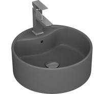 Раковина накладная со смесителем Bauedge и выпуском BAU Element D41, темно-серый матовый + смеситель Hotel Still, выпуск клик-клак хром YBD2574