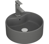 Раковина накладная со смесителем Bauedge и выпуском BAU Element D41, темно-серый матовый + смеситель Hotel Still, выпуск клик-клак белый YBD2575
