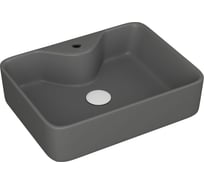 Раковина прямоугольная накладная Bauedge BAU Cerama 48x37, с отверстием под смеситель, темно-серая матовая + выпуск клик-клак, белый YBD2541