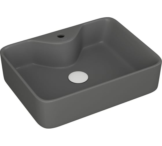 Раковина прямоугольная накладная Bauedge BAU Cerama 48x37, с отверстием под смеситель, темно-серая матовая + выпуск клик-клак, белый YBD2541