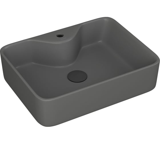 Раковина прямоугольная накладная Bauedge BAU Cerama 48x37, с отверстием под смеситель, темно-серая матовая + выпуск клик-клак, черный YBD2542 1