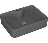 Раковина прямоугольная накладная Bauedge BAU Cerama 48x37, с отверстием под смеситель, темно-серая матовая + выпуск клик-клак, хром YBD2543