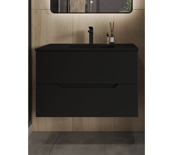 Подвесная тумба с раковиной ORANGE Line черный матовый Li-80Tub+BLRA