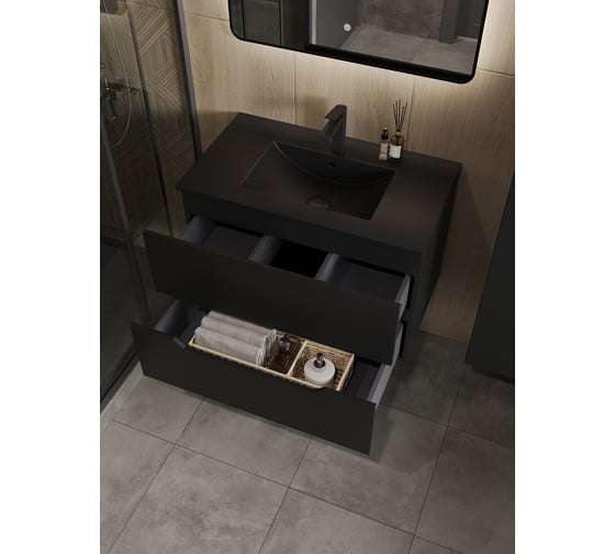 Подвесная тумба с раковиной ORANGE Line черный матовый Li-80Tub+BLRA