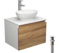Комплект для ванной Bauedge 4 предмета (тумба Bau Dream 60 + раковина овальная BAU 41x33, белая + смеситель Hotel Still, выпуск клик-клак, белый) BD1707