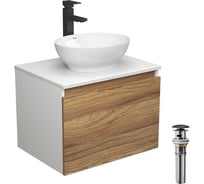 Комплект для ванной Bauedge 4 предмета (тумба Bau Dream 60 + раковина овальная BAU 41х33, белая + смеситель Hotel Black, выпуск клик-клак, черный) BD1708