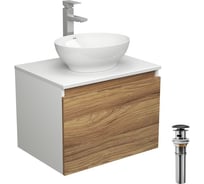 Комплект для ванной Bauedge 4 предмета (тумба Bau Dream 60 + раковина овальная BAU 41x33, белая + смеситель Hotel Still, выпуск клик-клак, черный) BD1705