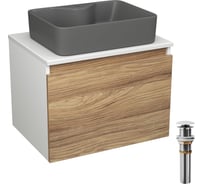 Комплект Bauedge тумба Bau Dream Blackwood 60, 1 ящик, раковина BAU Cerama 48x37, темно-серая, выпуск клик клак белый BD2813