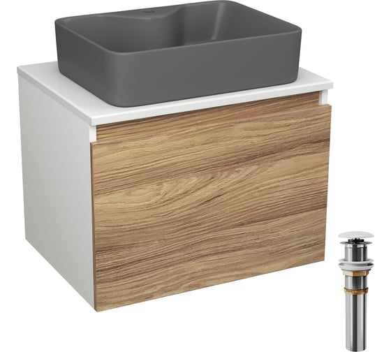 Комплект Bauedge тумба Bau Dream Blackwood 60, 1 ящик, раковина BAU Cerama 48x37, темно-серая, выпуск клик клак белый BD2813 1